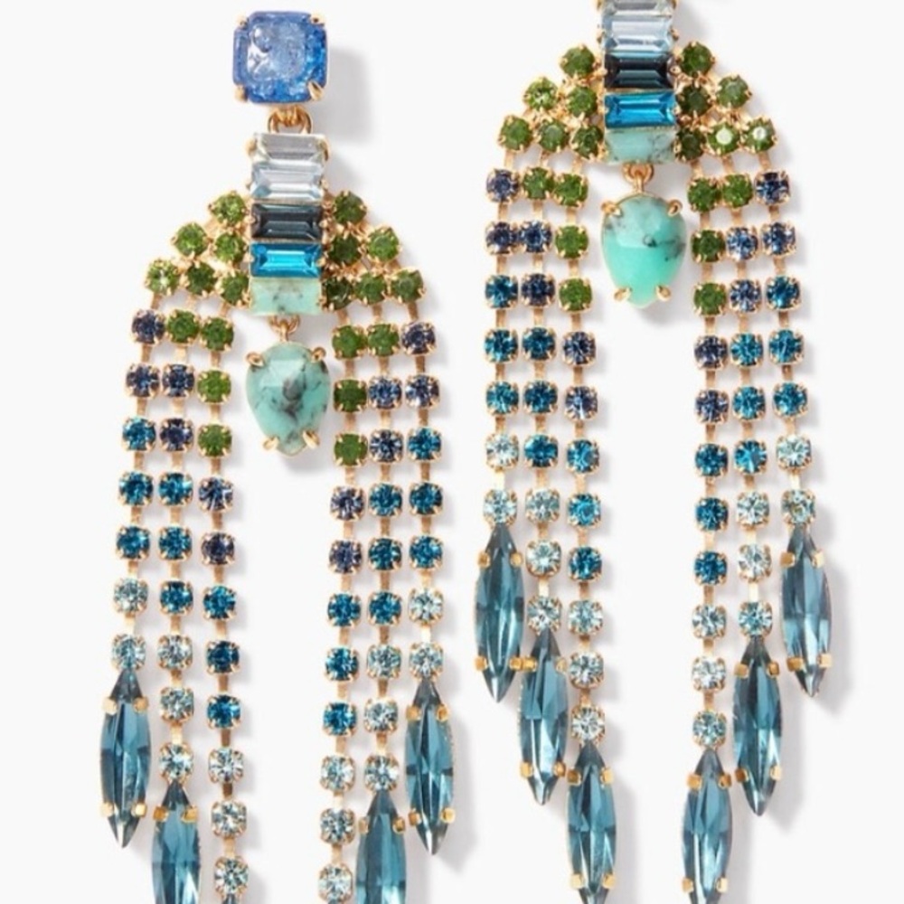 Stella & Dot Green and Gold Statement Earrings - Picture 5 of 5